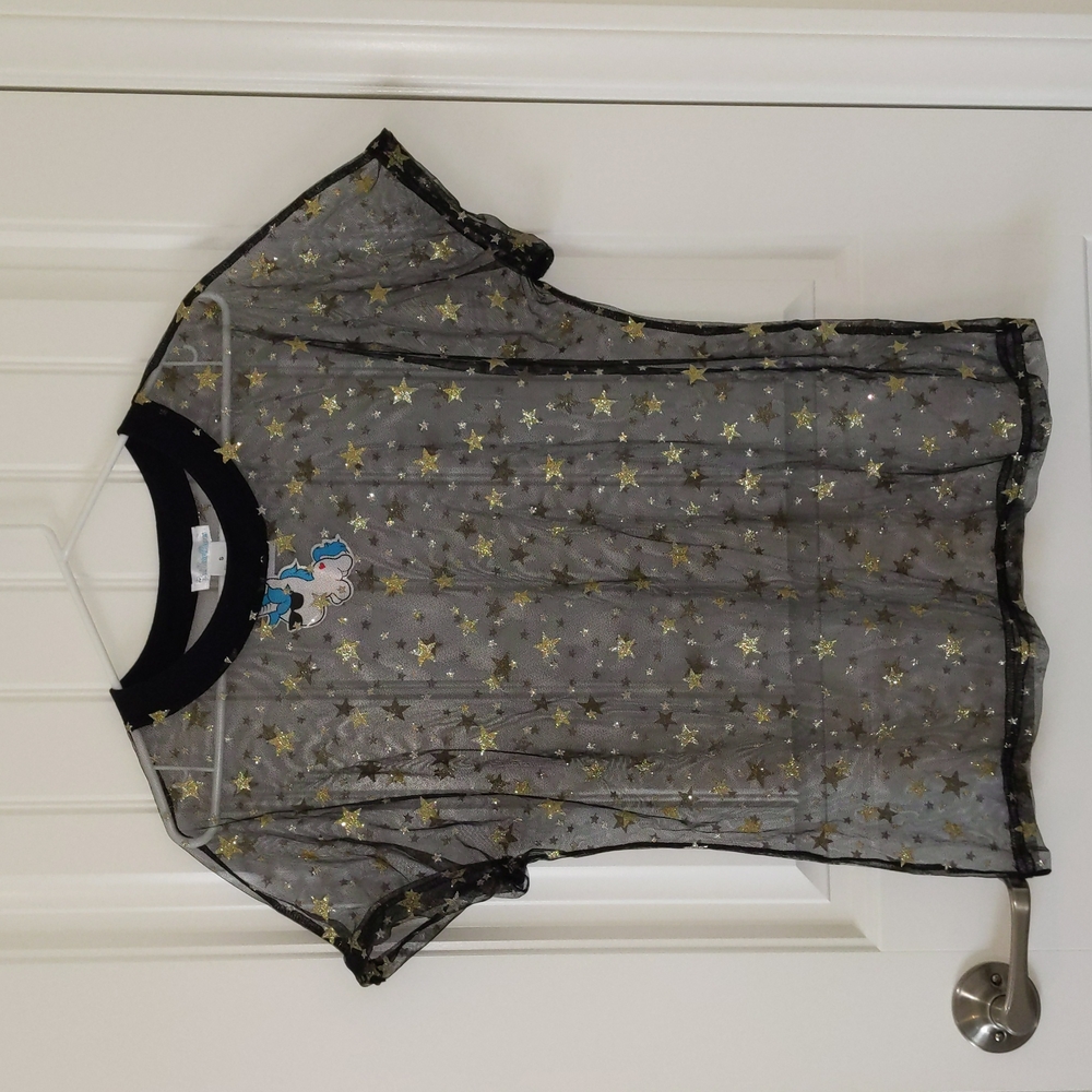 iHeartRaves Black Mesh Gold Glitter Shirt